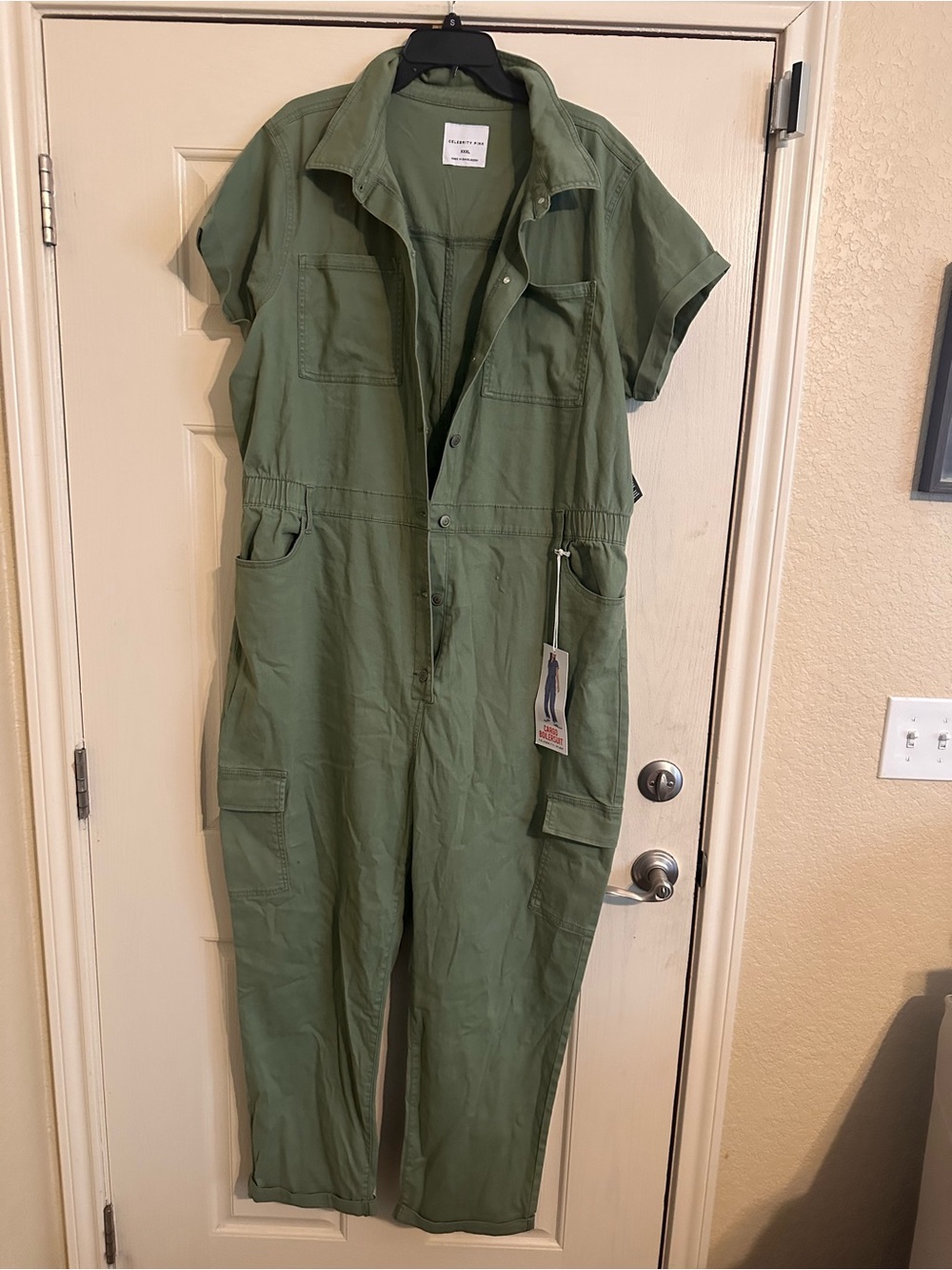 Celebrity Pink Olive Green Short Sleeve Utility Jumpsuit